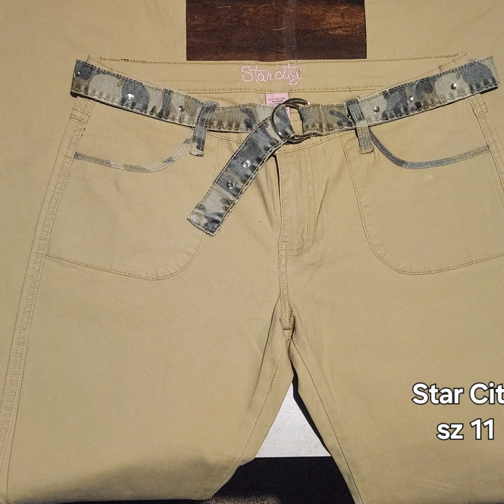 Star City Khaki Straight Leg Pants with Camouflage Belt
